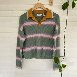 Colorful striped Henley sweater